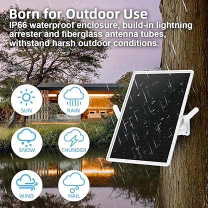 Amplificator WiFi exterior WLAN, repeater și booster solar pe baterie, extender semnal WiFi 2.4GHz până la 100m, 300Mbit/s, compatibil cu dispozitive 2.4GHz