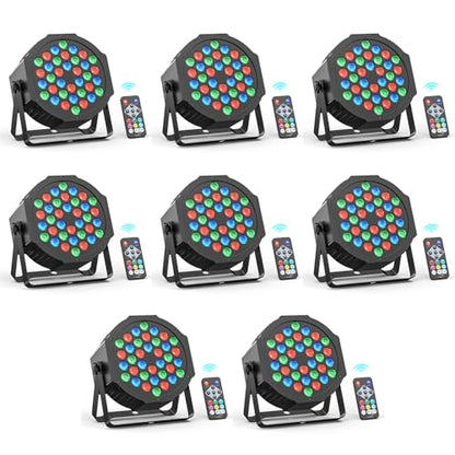 Set 8 lampi Par RGB 36 LED + DMX, control sunet si telecomanda