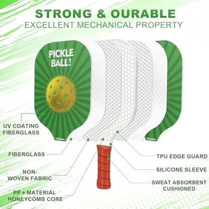Set palete si mingi Pickleball 2 buc + mingi, Fiberglas, PP core, ergonomic