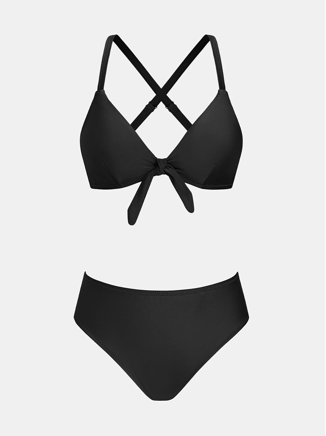 Costum de baie bikini CUPSHE cu nod, triunghiular, talie joasa, doua piese, marimea S, negru