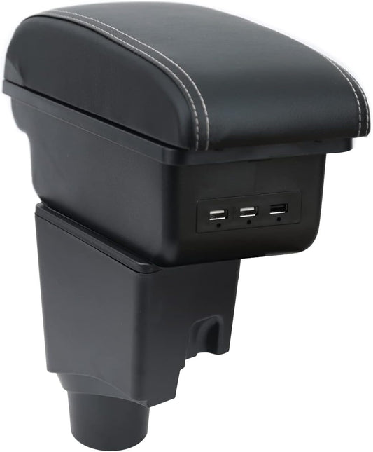 Car Accessory Armrest for Toyota Yaris Armrests 2015-2021 Double Layer Armrest Black Leather with White Lines