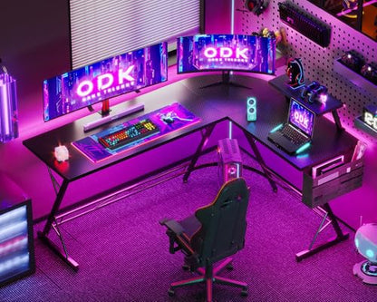 Birou gaming L 167x120 cm ODK cu suport monitor, carbon black