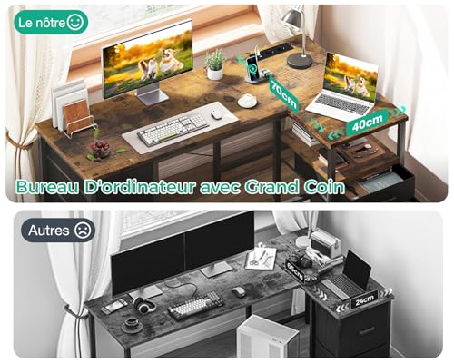 Birou de colt reversibil 140x80cm Coleshome cu sertare textile si USB