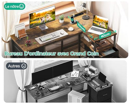 Birou de colt reversibil 140x80cm Coleshome cu sertare textile si USB