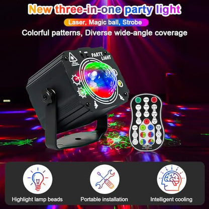 Proiector lumini disco 3 in 1 RGB UV LED URAQT, control remote