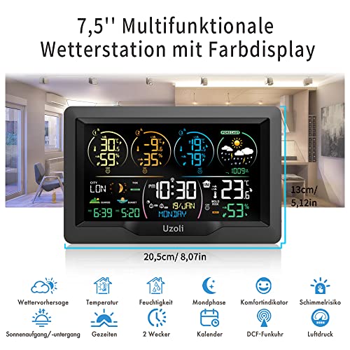 Statie meteo wireless EM3390 Uzoli cu 3 senzori, DCF, prognoza