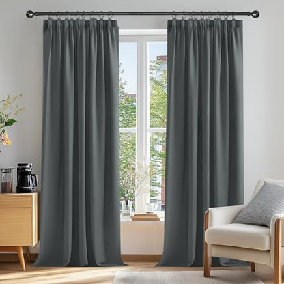 Deconovo Draperii 175 x 140 cm cu banda blackout termice cu pliuri creion, 2 panouri, gri inchis