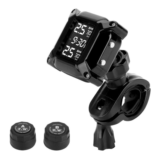 Jansite Motorcycle TPMS Wireless Tyre Pressure Monitoring System with 2 External Sensors LCD Display Car Alarm System Anti-Off & Waterproof Waterproof