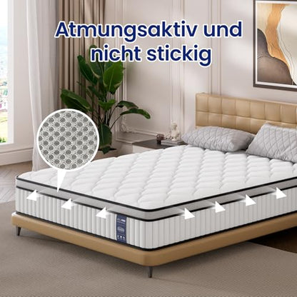 Saltea cu arcuri individuale BedStory 160x200 cm, 31 cm grosime, ortopedica, fermitate H3/H4, alba