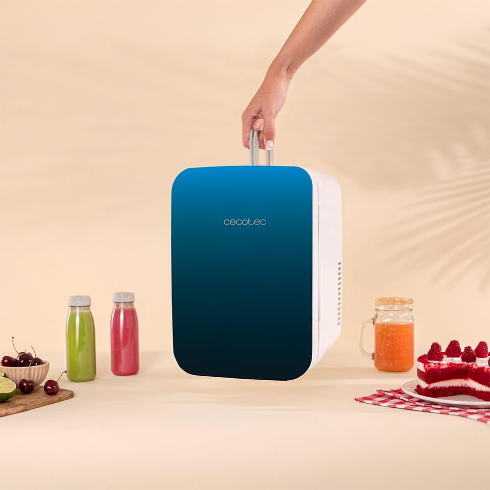 Mini frigider Cecotec Bolero MiniCooling 10 L Bahamas, albastru, 12 V-220 V, pentru masina si rulota, cu racire si incalzire 7-65°C