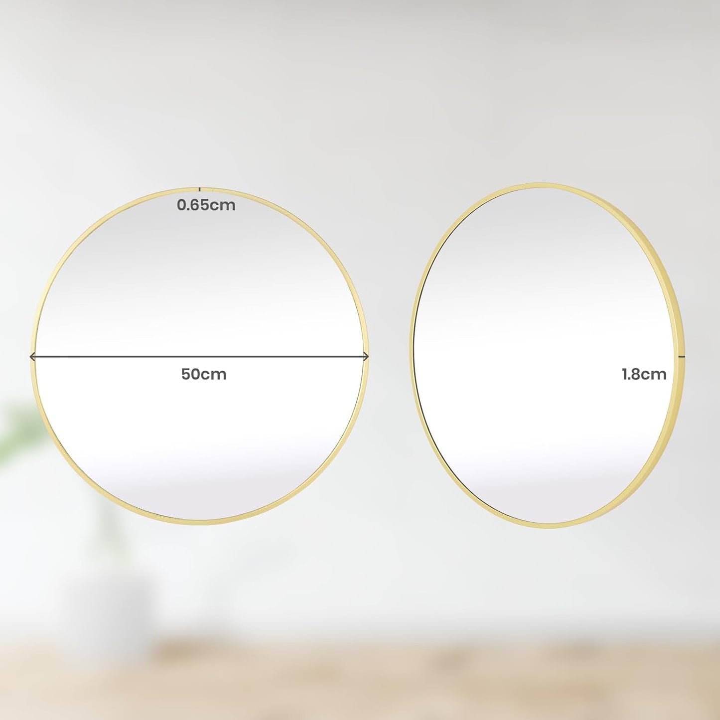 LunaMirror Round Wall Mirror 50x50 CM Circle Wall-Mounted Bathroom Vanity Mirror Stylish Black Aluminum Frame Home Decor Hanging for Bathroom Hallway Entrance Living Room Bedroom