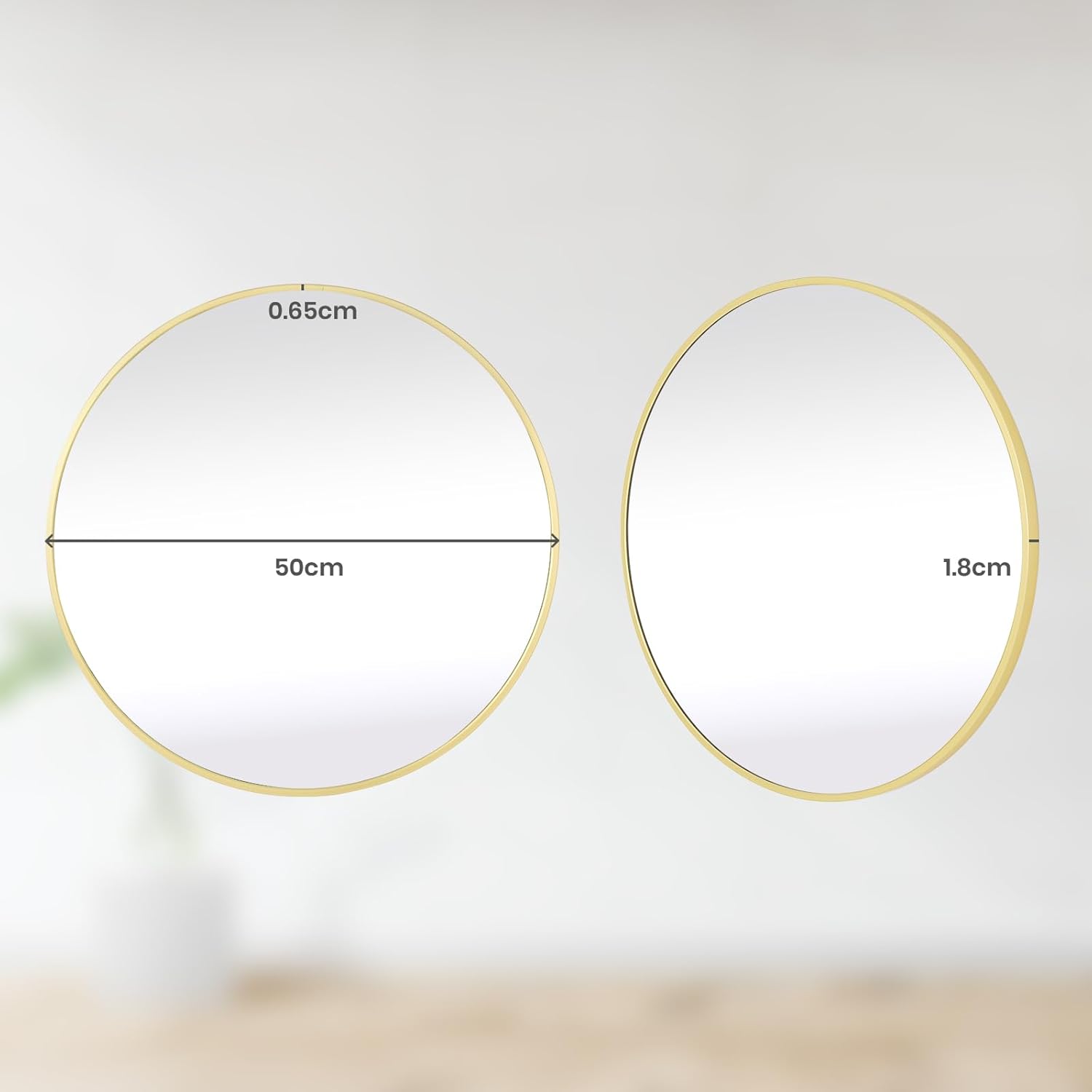 LunaMirror Round Wall Mirror 50x50 CM Circle Wall-Mounted Bathroom Vanity Mirror Stylish Black Aluminum Frame Home Decor Hanging for Bathroom Hallway Entrance Living Room Bedroom