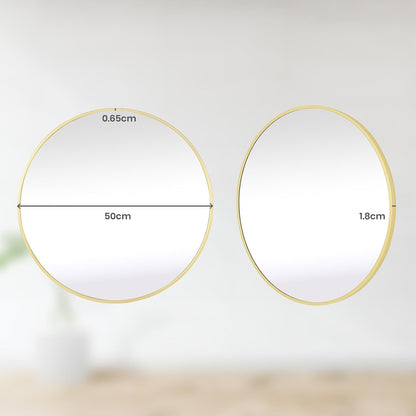 LunaMirror Round Wall Mirror 50x50 CM Circle Wall-Mounted Bathroom Vanity Mirror Stylish Black Aluminum Frame Home Decor Hanging for Bathroom Hallway Entrance Living Room Bedroom