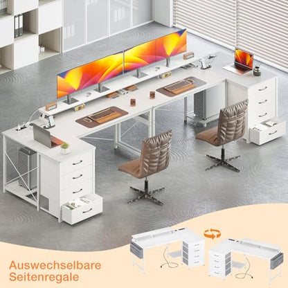 Birou in forma L 160x80 cm ODK, 4 sertare, USB si prize pentru organizare