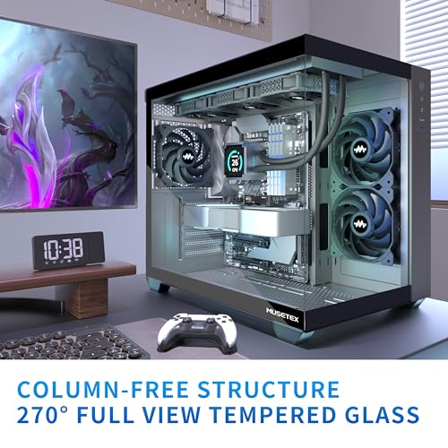Carcasa PC Mid Tower ATX Y6 MUSETEX + sticla 270° + USB-C, Neagra