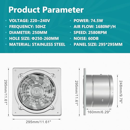 Ventilator extractor de aer silentios cu clapeta retur 250 mm HG Power, 1680 m3/h