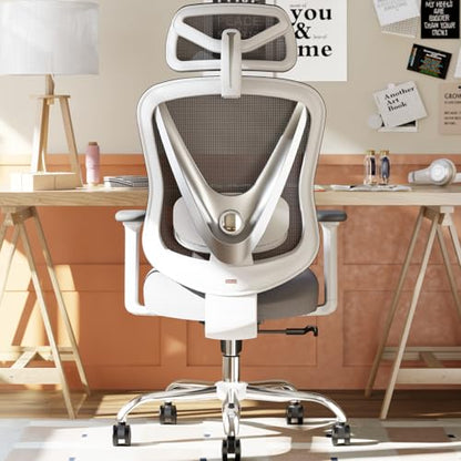 Scaun birou ergonomic HOLLUDLE Mesh alb + Suport lombar 3D + Brate 3D reglabile