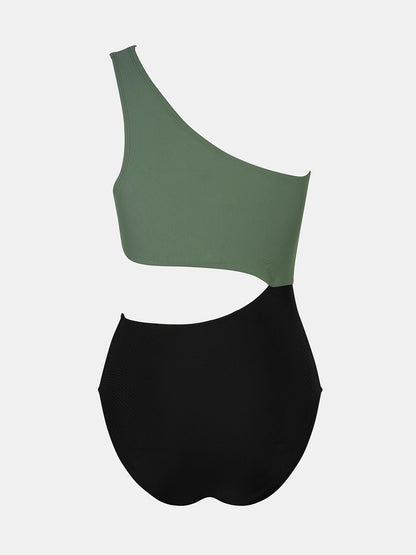 Costum de baie L - CUPSHE One Shoulder Color Block Side Cutout Ruched