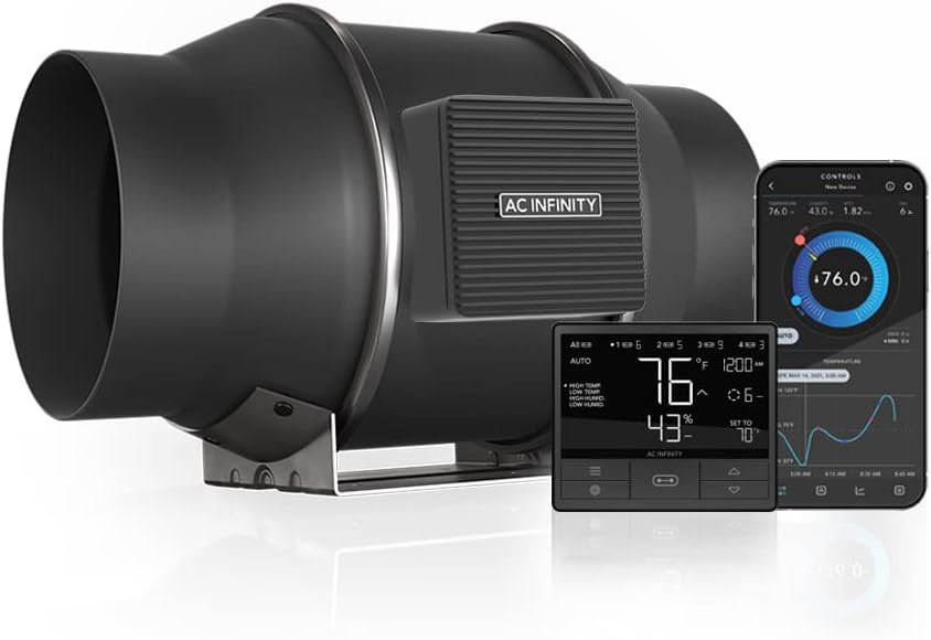 AC Infinity CLOUDLINE PRO T6, Quiet 6” Inline Duct Fan with Temperature Humidity VPD Controller, WiFi Integrated App Control - Ventilation Exhaust Fan for Heating Cooling, Grow Tents, Hydroponics