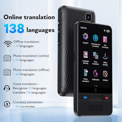 Translator vocal S85 Voice Translator AI, 138 limbi online, offline