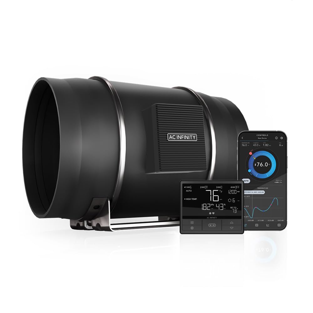 AC Infinity CLOUDLINE PRO T6, Quiet 6” Inline Duct Fan with Temperature Humidity VPD Controller, WiFi Integrated App Control - Ventilation Exhaust Fan for Heating Cooling, Grow Tents, Hydroponics