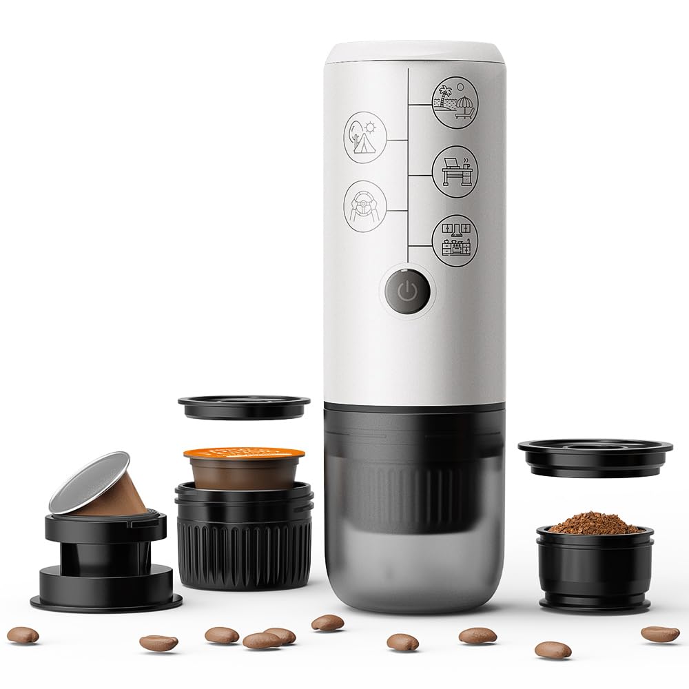 BENFUCHEN 3 in 1 Portable Espresso Machine with NO Heating Function, Type-C Charging Electric Espresso Maker, 17 Bar Mini Coffee Maker for NESPRESSO/DolceGusto Pods & Ground Coffee On The Go, Black