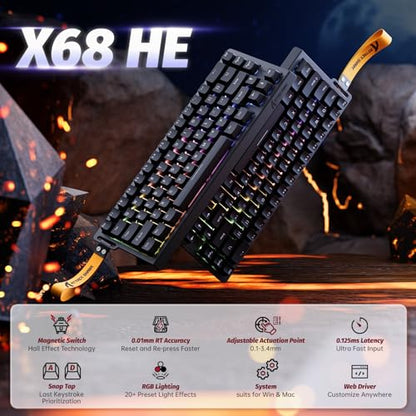 Tastatura gaming X68 HE ATTACK SHARK, 8000Hz Rapid Trigger, Magnetic