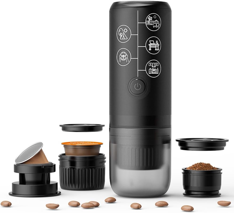 BENFUCHEN 3 in 1 Portable Espresso Machine with NO Heating Function, Type-C Charging Electric Espresso Maker, 17 Bar Mini Coffee Maker for NESPRESSO/DolceGusto Pods & Ground Coffee On The Go, Black