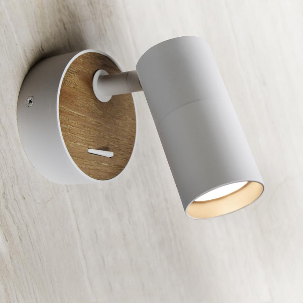 ouglres Black Wall Lamp with Switch, Pack of 2, Wooden Wall Light, Retro Wall Spot Made of Aluminium Lampshade, Rotatable, Wall Light Indoor, Compact, Bed, Bedroom, Living Room, GU10