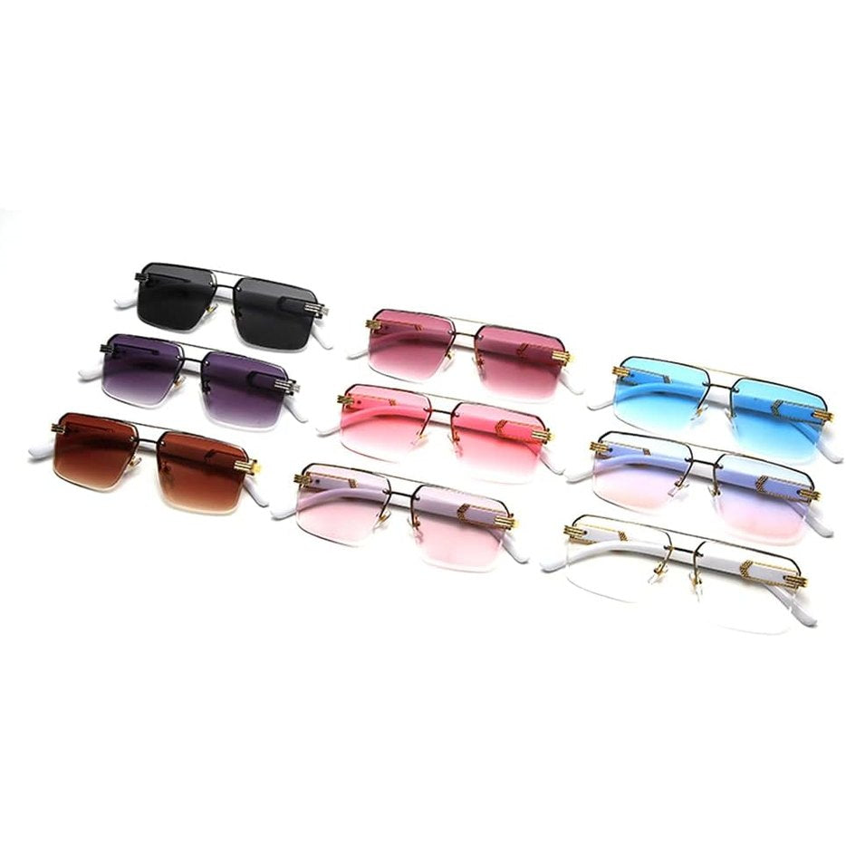 kachawoo Flattop Sunglasses with Tattoo Pattern Legs Decorative Large Sunglasses Rimless Rectangular Shades Unisex, Gold With Brown