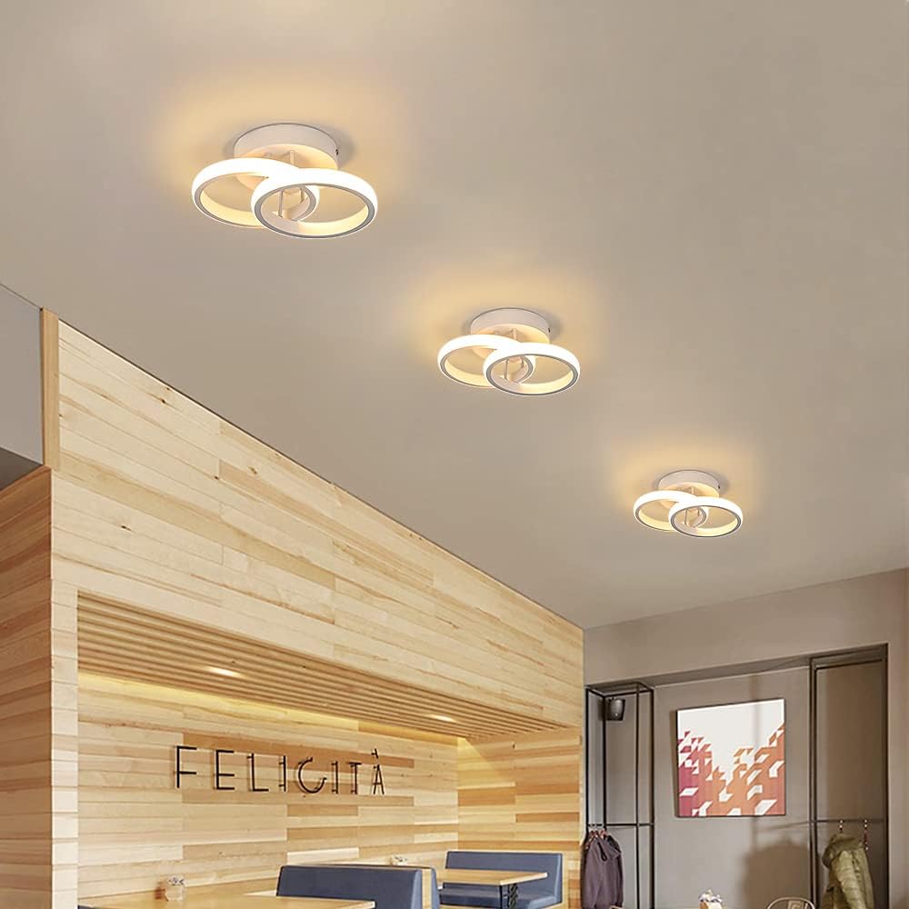 Goeco LED Ceiling Light, 2 Bulbs, Modern Round Design Ceiling Light, 3000 K Warm White Light, 22 W LED Lamp, Silicone Cover, LED Light for Living Room, Bedroom, Kitchen (White Model 1)