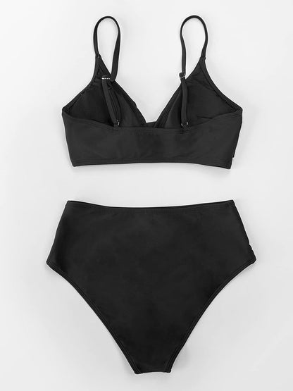 Costum de baie din doua piese CUPSHE, bustiera incrucisata si talie inalta, marimea XL, negru