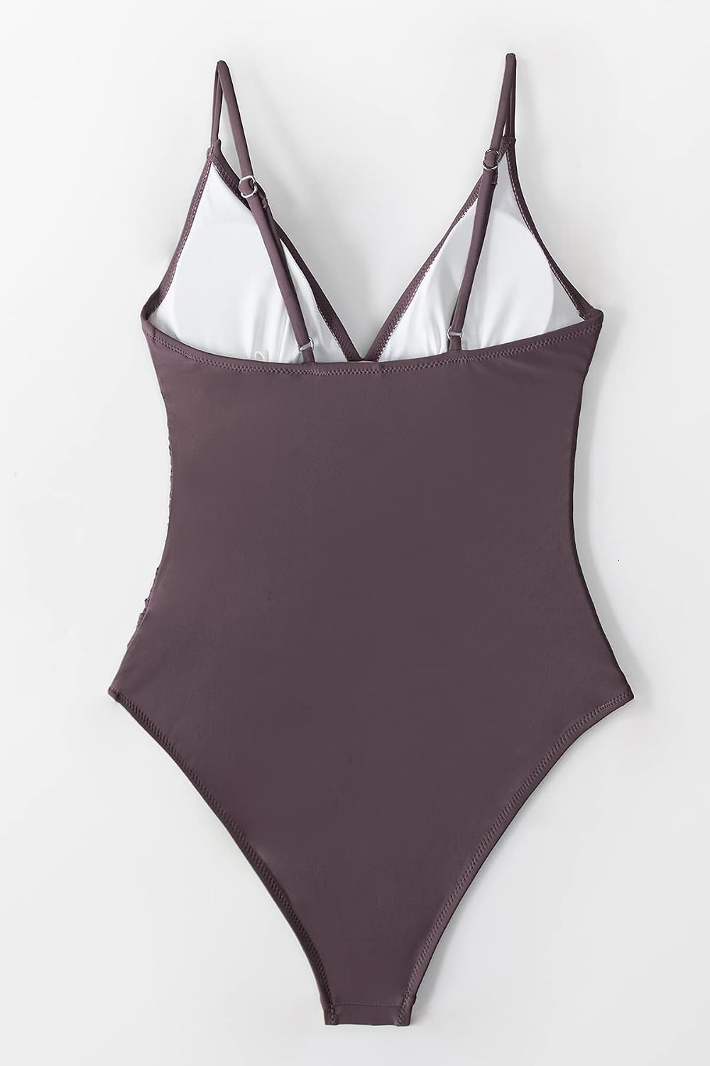 Costum de baie intreg CUPSHE cu decolteu in V, dungi si control al abdomenului, marimea L, maro cafea