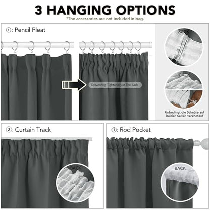 Deconovo Draperii 175 x 140 cm cu banda blackout termice cu pliuri creion, 2 panouri, gri inchis