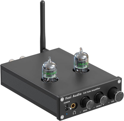 Fosi Audio T20 Bluetooth Tube Amplifier, Stereo Headphone Amplifier 2 Channel, Class D Digital Mini Hi-Fi aptX Compact Integrated Power Amp for Home Passive Speakers with 5654W Vacuum Tubes