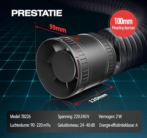 Ventilator bidirectional Inline 100 mm, 6 viteze, telecomanda, silentios