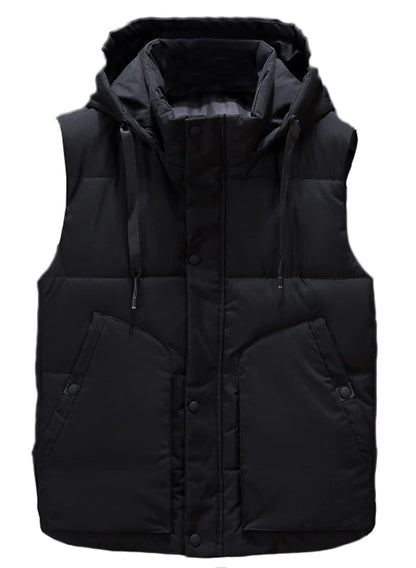 Icegrey Men's Down Vest with Hood Sleeveless Lightweight Body Warmer Quilted Vest Warm Gilet Stand-Up Collar, Black 2