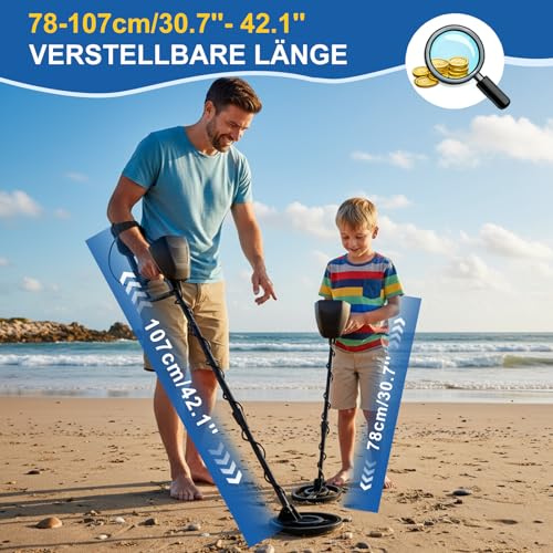 Detector de metale pentru copii 12+, detector profesional cu functie de precizie si mod DISC, adancime detectie pana la 1m