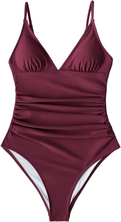 Costum de baie intreg YAO FEI cu decolteu in V si sutien detasabil, culoare uni
