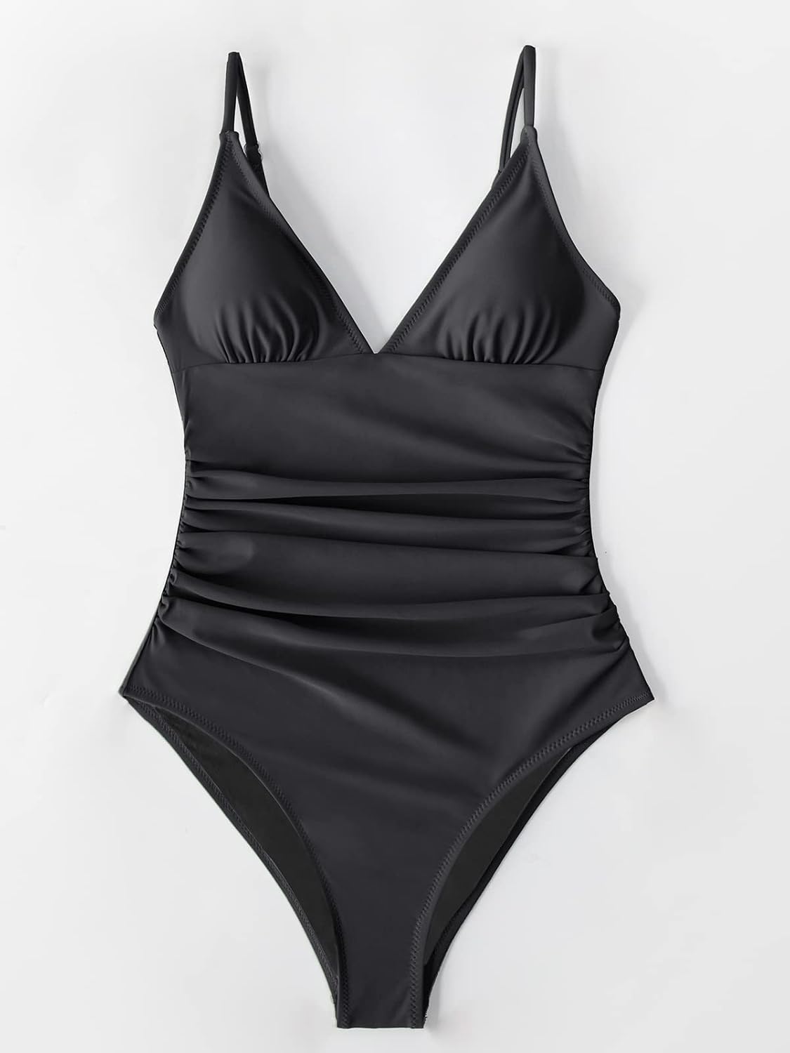 Costum de baie intreg CUPSHE cu decolteu in V, dungi si control al abdomenului, marimea XL, negru