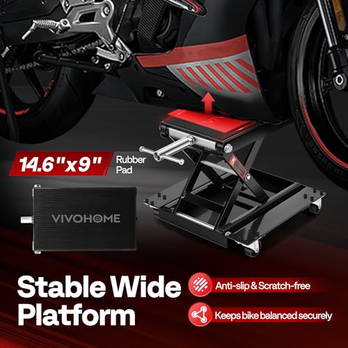 Cric de ridicare cu foarfeca pentru motociclete / ATV, cu punte larga din otel, ATV, cu carucior si manivela, VIVOHOME, 500 kg