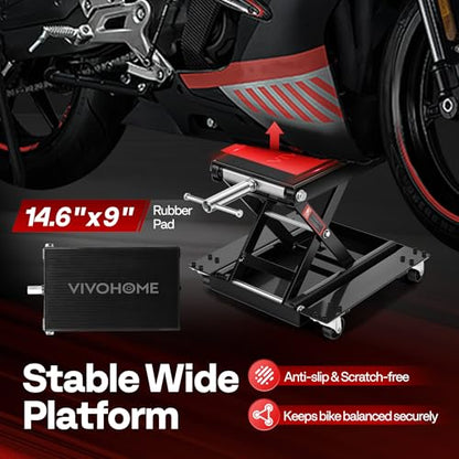 Cric de ridicare cu foarfeca pentru motociclete / ATV, cu punte larga din otel, ATV, cu carucior si manivela, VIVOHOME, 500 kg