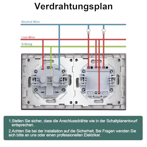 Priza Schuko cu intrerupator dublu 1-way CNBINGO, sticla securizata
