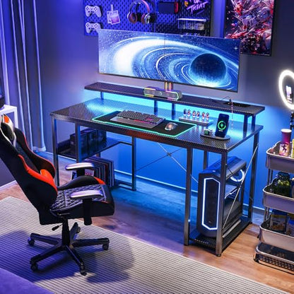 Birou gaming 120x50 cm cu LED si USB/Prize Coleshome, suport monitor