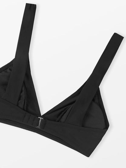 Costum de baie din doua piese CUPSHE cu decolteu in V, talie inalta si bretele late, marimea S, negru