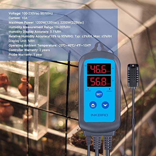 Regulator de umiditate, INKBIRD IHC-200-WiFi, pentru sera, gradina, pivnita, fermentatie