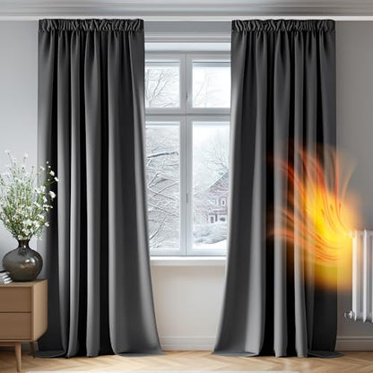 Deconovo Draperii 175 x 140 cm cu banda blackout termice cu pliuri creion, 2 panouri, gri inchis