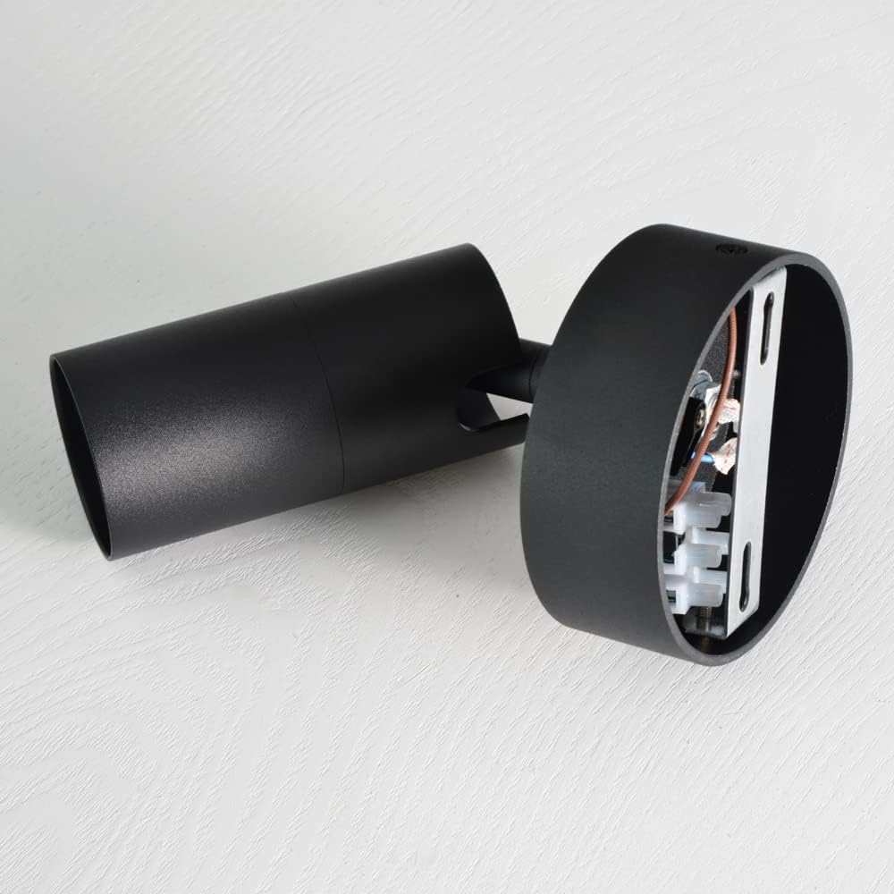 ouglres Black Wall Lamp with Switch, Pack of 2, Wooden Wall Light, Retro Wall Spot Made of Aluminium Lampshade, Rotatable, Wall Light Indoor, Compact, Bed, Bedroom, Living Room, GU10