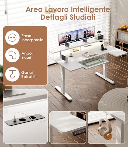 Birou electric reglabil pe inaltime 120 cm OffiGo U, USB, LED, suport monitor