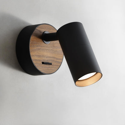 ouglres Black Wall Lamp with Switch, Pack of 2, Wooden Wall Light, Retro Wall Spot Made of Aluminium Lampshade, Rotatable, Wall Light Indoor, Compact, Bed, Bedroom, Living Room, GU10